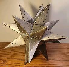 Vtg. Moravian Star Pierced Metal Votive Candle Pendant ...