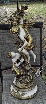 Vtg Victorian Boy and Girl Cast metal Statue 50" Figural Floor Lamp w/18" Shade | eBay