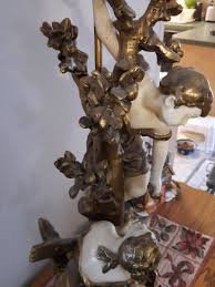 Spelter Lamps Art Nouveau Boy And Girl On Apple Tree Signed Auguste Moreau | eBay