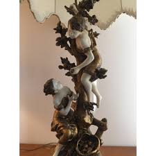 1910s Moreau Francaise Spelter Figural Lamp & Shade | Chairish