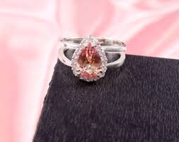 925 Sterling Silver Ring, Padparadscha Sapphire Pear Gemstone Ring, Statement Ring, Bridal Ring,wedding Ring, Organic Ring, Eangagement Ring - Etsy