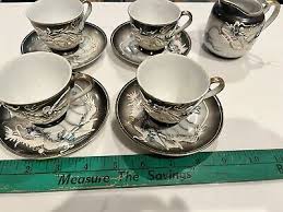 Vintage Demitasse Dragon Ware Cup & Saucer Set Of 4 Gray & Blue moriage + Cream | eBay