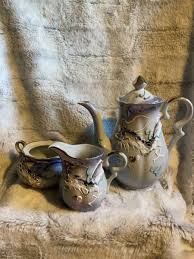 Vintage Japanese Tea Set Dragon Ware Moriage Luster Demitasse 16 Piece Gray Blue | eBay