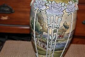 Antique Japanese Asian Pottery Vase Farm House Trees Raised Flowers | eBay