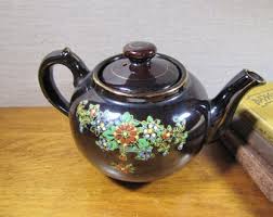 Vintage Brown Teapot - Hand Painted Floral - Etsy