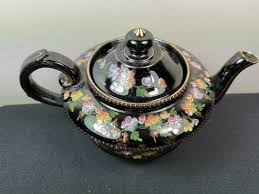 Antique Teapot Tea Pot Red Clay Black with Hand Painted ...