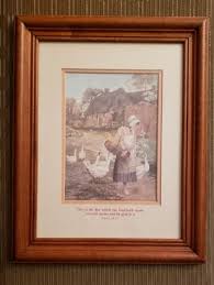 Girl with Geese Picture in Wood Frame Ps 118:20 | eBay