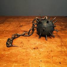Vintage Folk Art Mace with Wood and Industrial Metal Chain ...