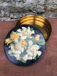 Vintage Tin Black With Yellow and White Roses - Button ...
