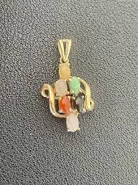 14k Yellow Gold Multi-Colored Jade Stone Pendant (PB131) | eBay