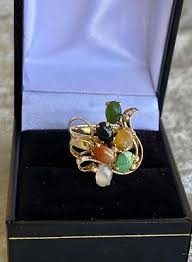 Vintage 14k Gold Natural Jadeite Jade Multi Color Oval ...