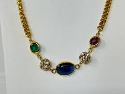 Vintage Made in AUSTRIA Goldtone Bezel Crystal Rhinestone Glass 35" Necklace | eBay
