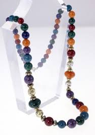Vintage French Multicolored Polished Stones Necklace-75cm ...