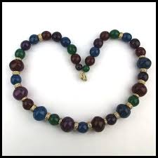 Bold Multi Color Necklace Big Beads Gilt Bands. For Sale at ...