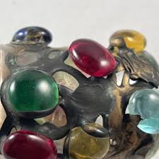 Vintage Colored Glass Applied Hob Marble Metal Art Glass Candle Holder Nouveau | eBay