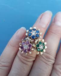 14k Gold Diamond Blue Sapphire Flower Design Ring Fabulous ...