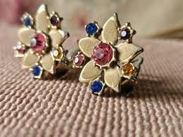 Vintage French 50's Demi-parure-goldtone Floral Clip ...