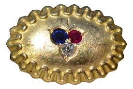 Vintage 14K Yellow Gold Pin/Brooch set with Ruby, Sapphire ...