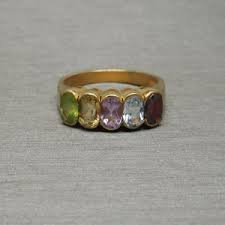 Vintage Estate 925 Gold Vermeil Multi Gemstone Five-stone Band / Sterling Silver Ring Sz 8 - Etsy Denmark