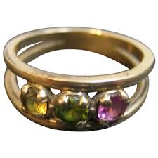 Similar Items to Vintage 14K Yellow Gold Multi Gemstone Ring