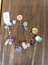 Sterling Silver Genuine Gemstone Shell Charm Bracelet 8 ...
