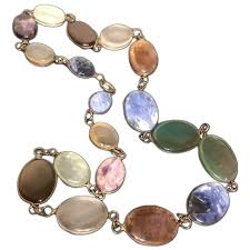 Vintage Gemstone Necklace Station Chain Multi-Stones. For ...