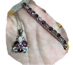 Pendant Silver, Pink & Purple CZ Rhinestones w Matching ...