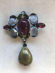 SIGNED SCHREINER Blue Purple Green Cabochon Gripox Dangle ...