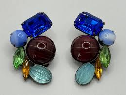 Vintage 1960s Czech Art Glass Clip on Earrings - Multi Tone ...