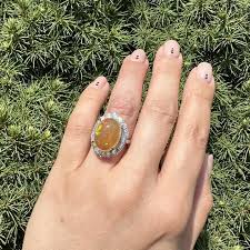 Platinum 11.05ctw Large Orange Fiery Jelly Opal w/ Diamond Halo Ring. For Sale at Ruby Lane