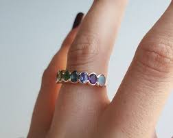14k Solid Gold Rainbow Ring/birthstone Engagement Stackable Ring for Women/elegant Georgian Style/birthstone Ring/gift for Her - Etsy