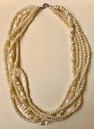 Faux Pearl Necklace, Five Strands, 18" Long with Clasp | eBay