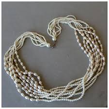 Necklace Multi Strand Faux Pearl. For Sale at Ruby Lane
