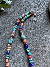 Sterling Silver Multi Stone Bead Necklace. 16 Inch - Etsy