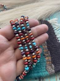 Navajo Sterling Silver & Multi Stone Beaded Necklace 34Inch ...