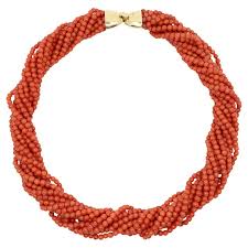 18K Gold Muti-Stands Coral Beads Necklace For Sale at 1stDibs