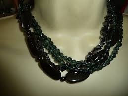 4 STRANDS of DIFFERENT BLACK & GRAY BEADS BIB 8"L NECKLACE ...