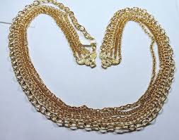 NOS w/ Defects 5 Strand Yellow Gold GT Link Chain Necklace ...