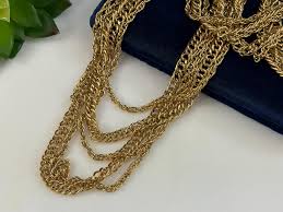 Vintage Crown Trifari Multi Strand Gold Tone Chain Necklace ...