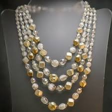 West Germany 4 Strand Glass & Pearl Cube Graduated Necklace ...