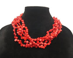 Bright Vintage 5 Strand Coral Beaded 21 Inch Necklace With ...