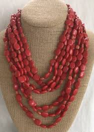 Red Plastic Beaded, Multi-strand Beaded Necklace, Vintage ...