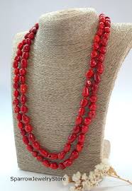 Long Red Coral Necklace Ukrainian Folk Style Necklace ...
