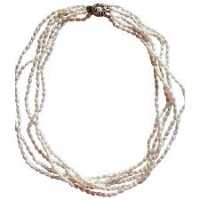 Vintage cultured white freshwater baroque Pearls 5 strands Necklace . For Sale at Ruby Lane