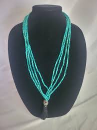 Turquoise 4 Strand Beaded Necklace with Black Tassel | eBay