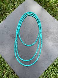 Long Teal Glass Seed Bead Necklace - Etsy