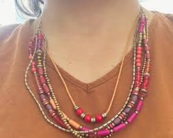 Vintage Multi Layers Acrylic Beads Necklace 25” Red Purple Orange Coral Metal - Etsy