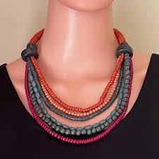 Vintage Colorful Wood Bead Necklace - Etsy