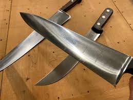 Some old Solingen carbon steel gems that were in the last vintage vault refurbishment including several that were found with dull factory edges! L-R: J.A. Henckels 12.5” Light weight chef 102-12” $190,