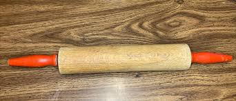 Vintage Munising 17.5” Maple Wood Rolling Pin w/ Red Turned ...